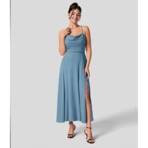 Halara Dress Midi Size XL Cowl Neck Lace Up Back Sundress Rainy Sky Blue NWT